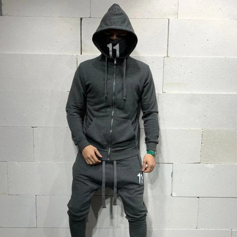 Man's Tracksuit Sport Suit Hoodie Sweatsuit Sweatshirt Jacket Pant Set (Grey)